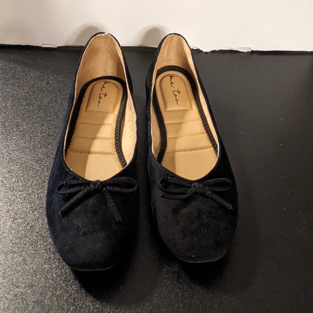 Me Too Black Suede Flats with Bow